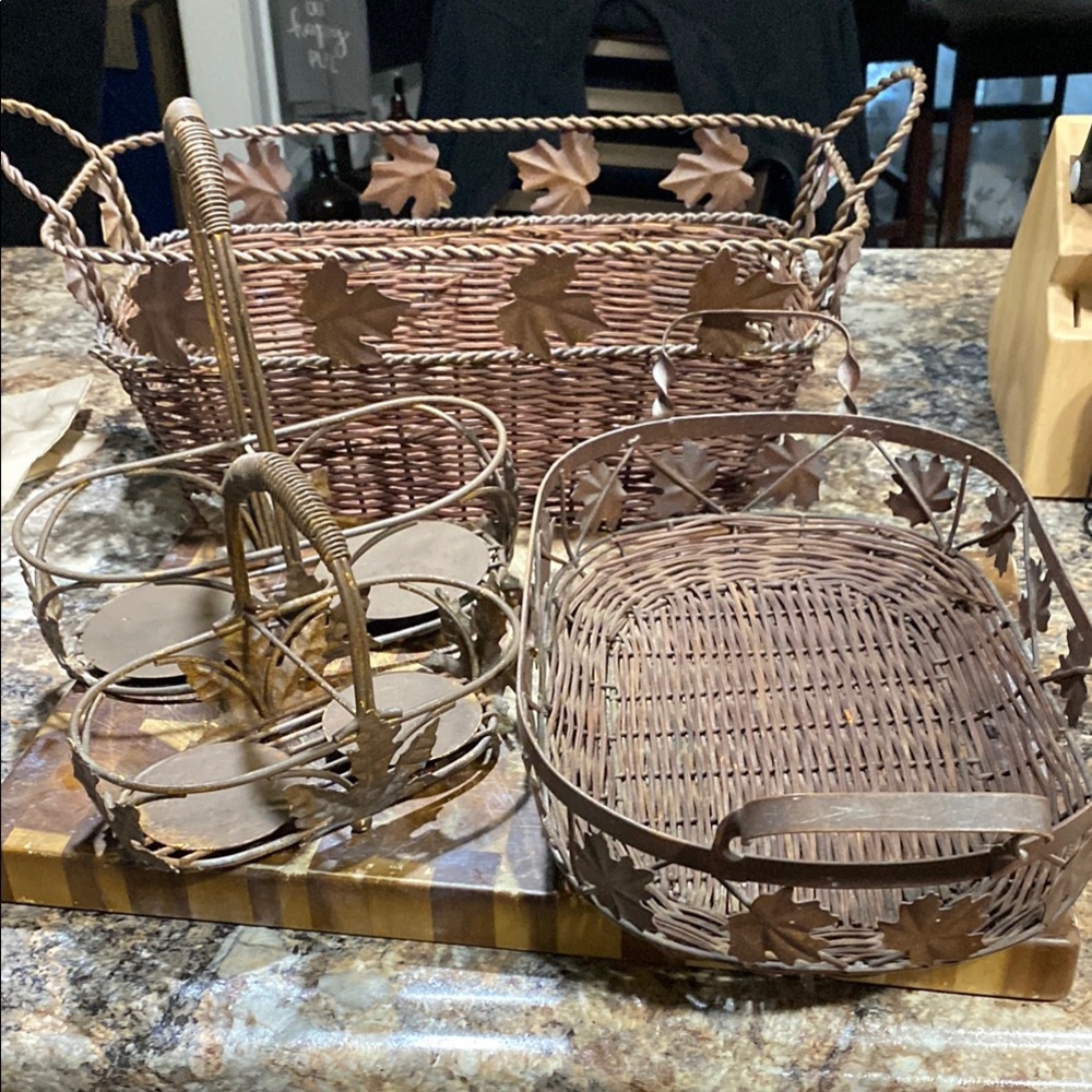 Brown Woven Accent Baskets with Intricate Design